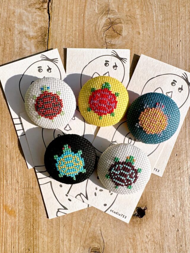 クロスステッチブローチ ラッキーモチーフシリーズ②亀